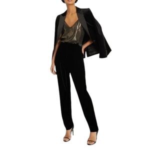 REISS‎ Poppy Velvet Black Lux High Waist Trousers Pants US 8 / UK 12 NWT $275